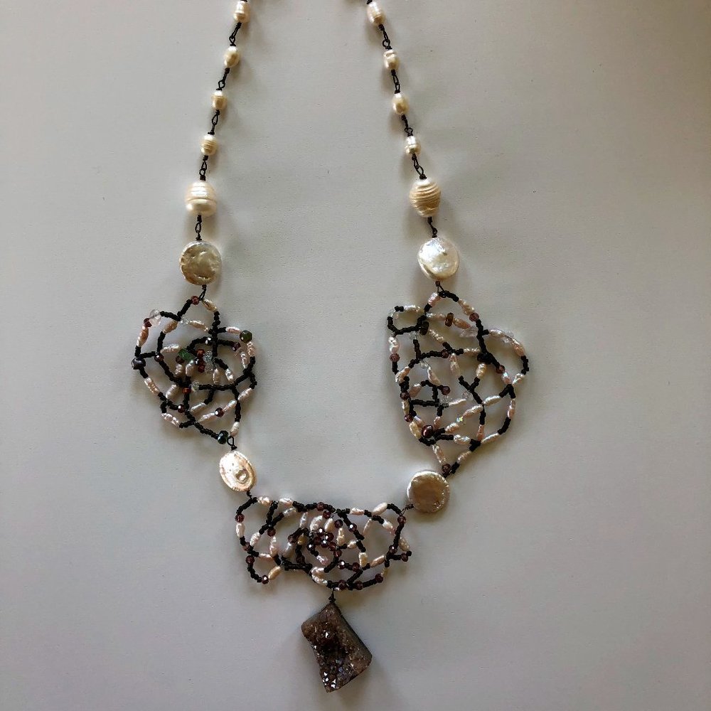 Mother of Pearl & Amethyst stone pendant necklace